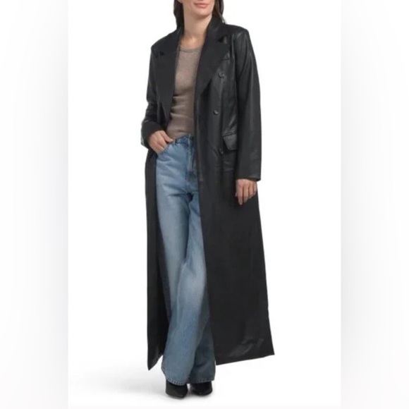 7 For All Mankind Jackets & Blazers - 7 for All Mankind Long Black Faux Leather Trench